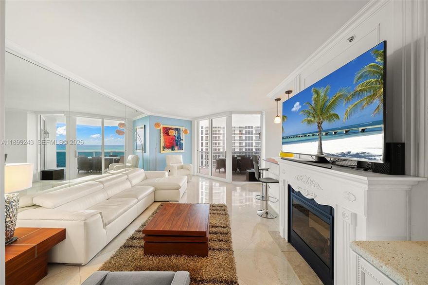 Enjoy spectacular views of the ocean, bay, and city from this beautifully appointed 2-bedroom, 2-bath residence with a den—currently used as a third bedroom. The primary suite features a large walk-in closet and a spacious bathroom with separate Jacuzzi tub and shower. The kitchen flows seamlessly into a bright living and dining area, leading to an expansive terrace perfect for taking in the views. Marble floors throughout add elegance and warmth. The second bedroom also enjoys terrace access. The building offers outstanding amenities and services and is ideally located in one of Miami Beach’s most coveted oceanfront condos.
