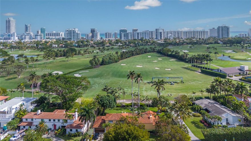 Gorgeous Golf Course Views! Grand Mediterranean style residence directly on prestigious La Gorce Country Club Golf Course. Nestled on an oversized corner 14,650 SF lot with 125' on the golf course, East to West exposure, stunning fountain, room for a pool, and towering palms & mature trees. Perfect for entertaining with 2 expansive patios! Offering classic architecture & timeless character, chic details, sun drenched interiors, Great Room with soaring high 12' ceilings, fireplace, & an open eat-in gas kitchen. Enjoy a 2-car garage & separate laundry room. Roomy easement on the South side of the property that separates you from your neighbor, provides another 20' of golf views, & can be used for ample guest parking!