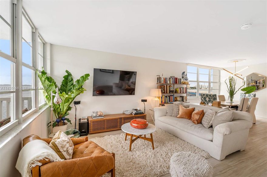 Remarkable open bay views from every room in this completely renovated SW 5th-floor corner unit in Normandy Isle. This spacious condo boasts two large bedrooms, baths & ample storage space. Renovations include a complete gut remodel with a custom walk-in closet in the primary bedroom, new windows, tile flooring, marble and quartzite countertops, brushed gold fixtures, custom kitchen cabinetry, lighting from West Elm and Anthropologie and new appliances including a full-size washer/dryer. Basic Cable and covered parking is included. The unit offers a high quality of life and comfort as a primary residence and for renting purposes. Pets are welcome. Minutes away from Normandy Pool & Park, Bayfront tennis courts, a first-class golf course, and a quick drive to the beach.