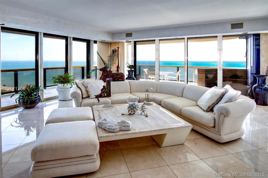 Accessed by private elevator this highly desirable 17th floor North East corner apartment looks over picture perfect Atlantic ocean. The residence features 4,980 sq ft, 2 separate bedroom suites. 4.5 baths, den / library, sumptuous living & dining rooms, staff room & kitchen with dining alcove. Presidential in size, master suite incorporates a bedroom, sitting area, dressing room, separate baths & voluminous closets for Her & Him. Uncommonly grand wrap around terraces designed to enjoy breathtaking direct ocean views. Apartment has endless potential. Full service building offers exquisite beachfront lifestyle with short walking distance to Bal Harbour shops, restaurants & houses of worship. Amenities include; private restaurant, concierge, valet, spa, fitness, tennis, beach & pool service.
