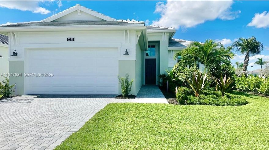 NEW Move-In Ready 55+ HOME at Cresswind Palm Beach in Westlake!  Premium Corner  Lakefront Lot, 100K+ in Upgrades, Gas Line for Future Pool and a Resort Style Clubhouse with activities and events that will keep you intrigued. LOW HOA Includes: Internet, All Lawn Services, Onsite Management, gated security/patrol & irrigation.  No waiting, no build delays. no broken promises.
3 bedrooms + flex room and 3 full baths, A 2 "CAR FRONT LOAD GARAGE", including a private ensuite bedroom ideal for guests. The primary suite features: tray ceiling, dual vanities and frameless glass shower doors. The chef’s kitchen showcases White Ice quartz countertops, GE Profile appliances, wall oven, gas burners, a single-bowl undermount granite sink, 42" soft-close cabinets with crown molding, and built-in drawer organizers.
Tile flooring runs throughout the home except the bedrooms, which feature upgraded plush carpeting.   
Cresswind Clubhouse is exclusive to the 55+ CRESSWIND residents who enjoy a full-time lifestyle director, a SmartFIT training center, Pickleball and Tennis courts, Lap pool, Resistance pool, Spa, infinity pool, cabanas, game rooms, art studios and more. ADDITIONAL ACCESS to the neighboring ADVENTURE PARK offers a Lagoon pool and a three-story water slide perfect for visiting family.
Don't miss out on the STUNNING LAKE VIEWS AND SUNSETS from this desirable corner lot.