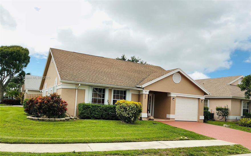 Located in the highly sought after community of Eagle Ridge in Indian Creek (Jupiter) and priced to SELL.  This CBS home with 3 bdrms/2 baths/1 car garage has 1431 living sq. ft. with a total of 1763 under air & sits on an oversized corner lot. Ideal split floorplan, double driveway, private back patio, large living/dining rooms, vaulted ceilings, eat in kitchen, french doors, accordion hurricane shutters and endless possibilities.  Low HOA fees include landscaping, basic cable and community pool.  Minutes to pristine beaches, A-rated schools, I-95 and the Florida Turnpike, shopping, medical facilities and 20 minutes to the Palm Beach International Airport.  This home is priced to sell and ready for your special touches. ROOF WILL BE REPLACED.  NEW AC SYSTEM.    NO LEASING FOR ONE YEAR.