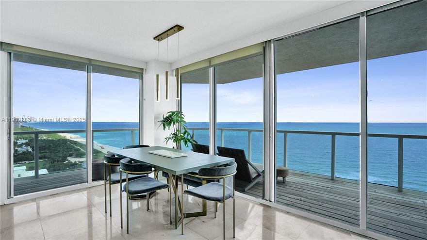 Experience oceanfront luxury in this 1,680 SF 2BD/2BA corner residence in a boutique building on Miami Beach’s coveted Ocean Terrace. Floor-to-ceiling glass captures stunning ocean-to-bay views, while two expansive balconies connect every room to the sea. Rarely available, the direct ocean NE corner is a true gem.  Enjoy a designer kitchen with waterfall island, custom cabinetry, Fisher & Paykel built-ins, GE Profile range, and wine cooler.
At your doorstep, enjoy the new $15M Ocean Terrace Park by Raymond Jungles and the 28-acre North Beach Oceanside Park and the scenic Beachwalk. Boutique coastal living at its finest — schedule your tour today.