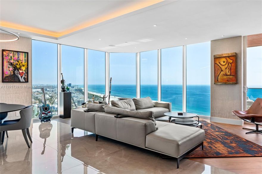 As you step inside this impeccably renovated condo, you are immediately struck by the open & airy layout. Spectacular skyline and ocean views through floor-to-ceiling windows will take your breath away. The unit features expansive balconies, large walk-in closets, integrated music, and marble floors throughout. Portofino Tower is undergoing massive renovations, including a new lobby with 40' ceilings, modernized elevator cabs, a brand new pool with cabanas, tennis courts, a dog park, and a soon-to-be-completed new serenity garden and porte cochere.