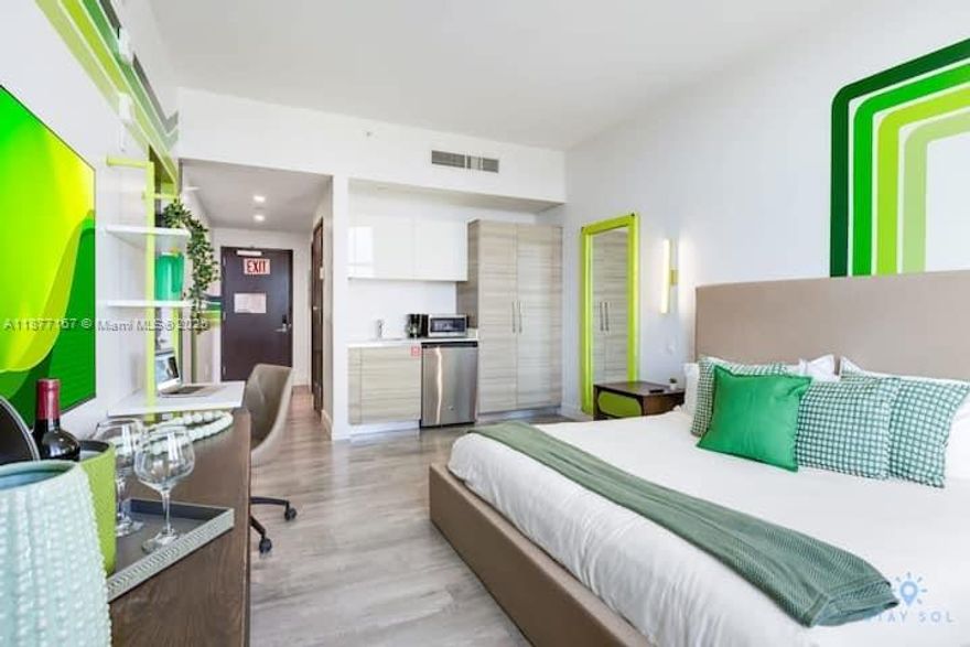 Beautiful studio at Costa Hollywood Resort. Fashionably decorated with partial Ocean/Bay views. Fully furnished and equipped in a luxury Condo Hotel. Just steps from Hollywood Boardwalk with many restaurants, bakery, shops, sports. Amazing rooftop with bar, pool, jacuzzi, lounge, areas and spectacular views of the City, Intracoastal and Beach. Association fee includes Cable TV, Internet, water, gym, electricity and all amenities. Unit management by Stay Sol. NO RENTAL RESTRICTION!!!!!