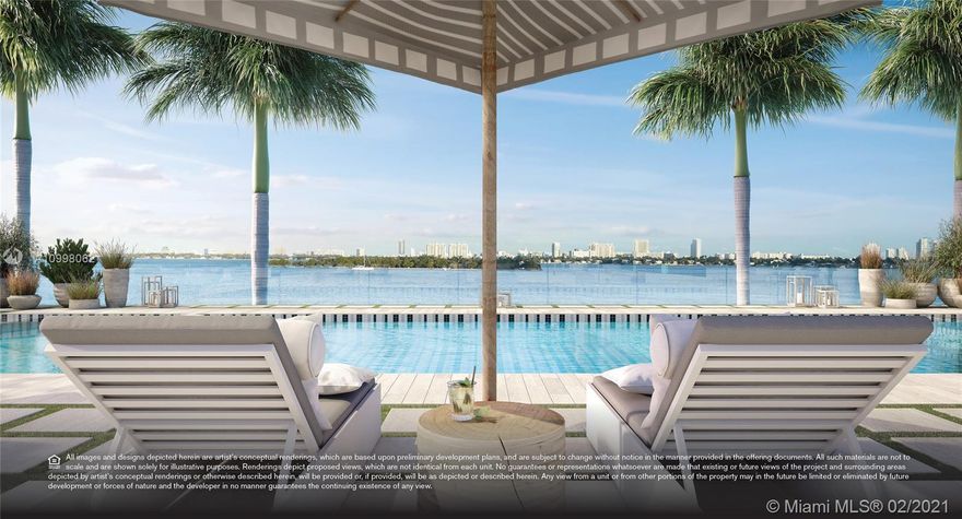 Upper tier, residences at Elysee, the first luxury boutique building in Edgewater. Offering 4B/4.5b +DEN + STUDY, living room w/unobstructed Bay views that opens to an amazing 10-ft deep balcony. An entertainer's dream! Rising 57 floors above Biscayne Bay, Elysee features two residences per floor, all flow-through, private elevator foyers, Italkraft kitchens & Wolf GAS cooktop. Amenities include sunrise & sunset pools, fitness center, 30th floor Sky level w media, grand dining room, lounge & more.