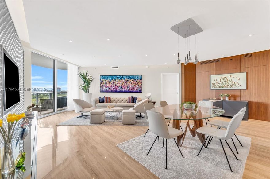 Mesmerizing water views in every room of this sophisticated masterpiece located in the Aventura area. Marina Palms South Residences was built in 2017. The 1,800 sqft condo is surrounded by a 22nd-floor balcony, accessible from every room through floor-to-ceiling glass sliders. The 2BD + den, 2.5-bath residence was decorated by renowned designer Carmen Gomes (CG1 Design) and featured in Florida Design magazine. This gated residence is offered by its second owner, fully furnished, move-in ready, never rented. Features: 9'2"coved ceilings, 5 built-in TVs, ambient lighting, custom doors and a walk-in primary closet and ample storage. A modern kitchen offers high-end appliances, new washer/dryer and water filtration system. Enjoy valet parking, 2 covered spaces, including 1 EV Charger. Resort-style amenities: infinity-edge pool, spa, fitness center, sauna /steam rooms, lounges, BBQ terrace, and access to a private Marina. Walking distance to fine dining and minutes to gorgeous beaches.