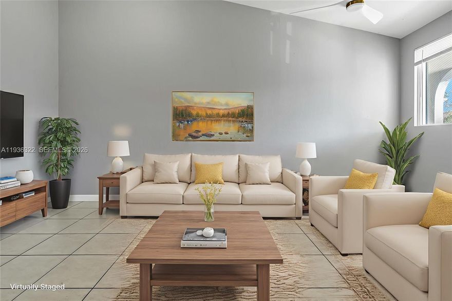 Spacious and well-maintained 3-bedroom, 2-bath condo located in the gated community of Keys Cove in Homestead. This bright single-level unit offers 1,182 sq. ft. of living space with a desirable split-bedroom floor plan. Features include a large primary suite with walk-in closet and en-suite bathroom, and an open-concept kitchen that flows seamlessly into the dining and living areas—ideal for everyday living and entertaining. Built in 2005, the community offers 24/7 security, pool, clubhouse, and beautifully landscaped common areas. Conveniently located near shopping centers, schools, major highways, and just a short drive to the Florida Keys.