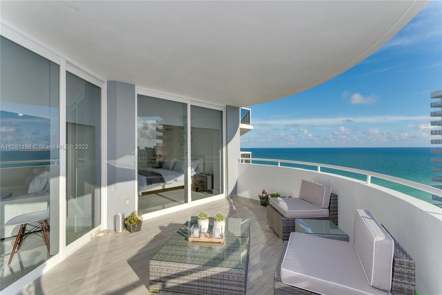 Modern and Designer Decorated oceanfront condo in Miami Beach. Magnificent Views of the ocean and Bay. Fully furnished and turn key. Hardly being lived in. Almost 1500 SF under A/C plus 2 balconies.