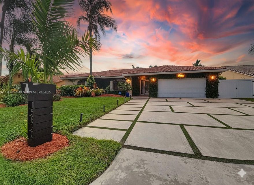 Welcome to your private resort in Davie’s most sought-after A+ school zone! This stunning 4BR/3BA home features a split floor plan with a luxurious master suite, private guest wing, and a versatile flex room ideal for office, gym, or nursery. Full surrounding sound system in the TV and pool area The backyard is a tropical paradise with a saltwater pool, firepit, LED lighting, fountain & pergola. Full Security system ready for the exterior. Enjoy modern upgrades like EV charger, tankless water heater, generator switch, new AC, and parking for 6+ cars. Pool and lawn care included!