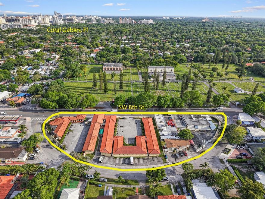 Once-in-a-lifetime Coral Gables-frontage city block opportunity at 4425 SW 8th St, Miami, FL. This prime development site is zoned T6-8, offering exceptional density with by-right yield of approximately 250 residential units. The rare assemblage includes two motels, a laundromat, a freestanding building, multiple retail spaces and rear duplexes, all positioned on a full block with direct frontage to Coral Gables corridors. Minutes from Coral Gables, Brickell and Miami Beach, the property provides strong access to transit, retail and employment centers. Contact for more info.