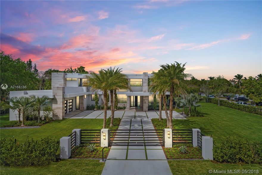 Available now-- furnished or unfurnished. (Furnishings not included in listing price). Spectacular new construction by Hollub Homes on a 50,530 sq ft lot to accommodate a N-S tennis court. Experience the ultimate in modern luxury, legendary quality and design, including integrated smart home technology, exceptional floor plan for easy and glamorous entertaining, designer European kitchen and outdoor oasis. Highlights include: Wolf, Sub-Zero & Miele appliances, Summer Kitchen, Bar, Wine room & double -sided Fireplace, Library, Master & VIP Suite, 2 Laundry rooms, and Game room. Over-sized Pool with 10 ft Stone water wall.