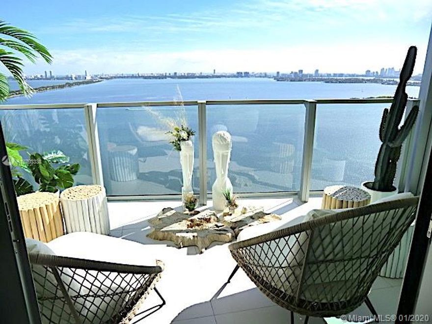 Furnished direct bay in a brand new luxurious building in Miami’s first man-made beach club directly on the waters of Biscayne Bay with a private beach. Amazing furnished unit 2/2 with direct panoramic views of Biscayne Bay with breathtaking views of the Miami Skyline and beautiful sunsets. Adjacent to the popular Design District, Wynwood Arts District, Midtown and Downtown Miami neighborhoods, 10 minutes to Miami Beach, 2 bedrooms / 2 bathrooms. Top of the line appliances and floor to ceiling windows this unit has also a private elevator entry. Building lobby level has High-end restaurant, beauty salon, art gallery, business center. AVAILABLE FOR ONE YEAR OR FOR SIX 6 MONTHS UNTIL END OF JULY 2020.