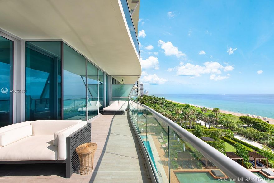 Ready to move in residence at Fendi Chateau boutique building with only 57 units that expands over Surfside 300 ft of oceanfront. Residence 604 features a fully decorated and finished flow-through floor plan, 3 bedrooms,4.5 bathrooms, family and staff quarters & private elevator. Offers 10' ceilings, huge terraces, East to west exposure with magnificent direct ocean & city skyline views. Floors are white marble. Kitchen has Fendi cabinetry with gaggenau appliances. Enjoy personalized service & 5-star amenities that includes 2 pools, spa with indoor therapy pool, gym, resident's only restaurant, movie theatre, beach service, concierge, kids room, barbecue, business center & more. Unparalleled location, walking distance to Bal Harbour mall, local stores and renowned restaurants