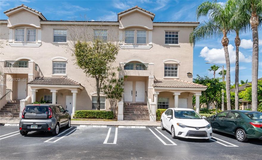 Well-maintained 2-story condo in the gated community of Las Brisas at Doral. Bright and spacious layout with tile floors throughout, open living/dining area, and a functional kitchen with ample storage. Bedrooms upstairs offer great natural light and generous closets. In-unit laundry and assigned parking included. Community features a pool, tennis courts, gym, and 24-hour security. Prime Doral location close to top schools, shopping, dining, and major highways. Excellent opportunity for investors as the property is currently rented—providing immediate rental income. Also ideal for end-users seeking a well-kept home in a high-demand area.