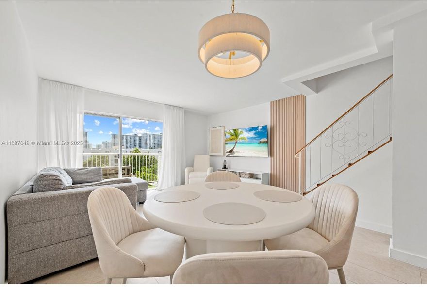 Elegant 2-Story Penthouse Condo just 1 Block from the Beach! Fully renovated with city-approved permits, this 2BR/1.5BA, two story condo residence blends modern design with elegant finishes. This open-concept living features brand-new electrical & PVC plumbing, quartz countertops, KraftMaid cabinetry, reverse osmosis water system, updated baths, new appliances, and new ceramic floors. Fresh paint, no popcorn ceilings, hard-wired smoke detectors & optimized vents. Balcony showcases partial ocean & skyline views plus the Acqualina Resort. Ample in-unit & building storage, assigned covered parking, in a well-maintained building, steps to dining, cafes, markets, top-rated schools, with the Aventura Mall & Bal Harbour Shops just minutes away - all only steps to the sand!