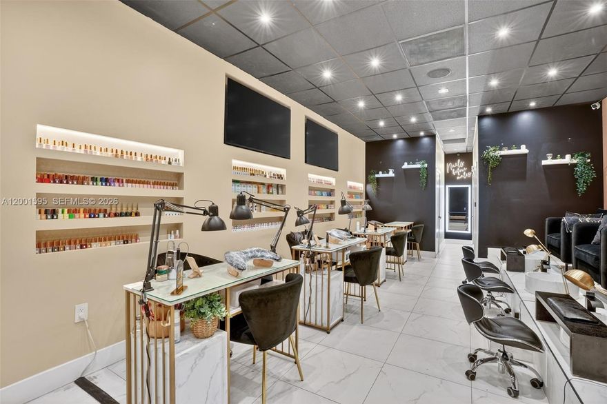 Turnkey Nail Salon & Spa in a Prime West Miami Location! Exceptional opportunity to own a fully modern, recently remodeled beauty salon in a high-traffic area near SW 8th Street (Calle Ocho), surrounded by dense residential neighborhoods and businesses.

Established in 2022, this nail salon for sale in Miami offers approximately 1,200 SQFT with a sleek, contemporary design and an efficient layout. The space includes 4 manicure stations, 4 pedicure chairs, and a private suite ideal for facials, eyelash extensions, and eyebrow services, creating multiple income streams within the beauty and wellness industry.

Strong online presence with 4.6-star Google rating and 160+ reviews, positioning it as a top-rated nail salon in West Miami / Flagami area with loyal clientele and consistent foot traffic.

Low rent with 5 years remaining on the lease, providing stability and excellent long-term value.
Located in a prime West Miami corridor, this business offers excellent visibility, accessibility, and growth potential.

Ready for a new owner to step in and start generating income from day one!
CALL US ANYTIME, WE PICK UP!