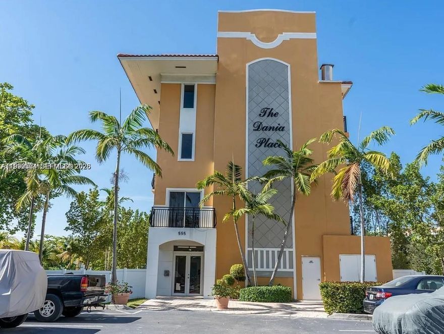THE DANIA PLACE" LOCATION! LOCATION! Rentals allowed immediately. 1 mile to the beach and Dania pier. Boutique style building with only 9 units! Beautiful and spacious corner unit like new, Built in 2018 with 2 bedrooms and 2 bathrooms, 2 balconies, white kitchen cabinets with granite countertops and stainless-steel appliances. Washer, dryer inside the unit. Impact windows. The building has pool, gym, elevator, lobby. 2 assigned parking spaces, walking distance to shopping center, restaurants, banks, supermarkets, hospitals and more. Just 10 minutes to the Fort Lauderdale Airport, close to Dania Pointe. HOA $660 includes water, sewer, trash, pest control, landscaping, security, insurance, maintenance. New tasteful furniture is available. Pets allowed. NEW CONSTRUCTION!!! HURRY WON'T LAST.