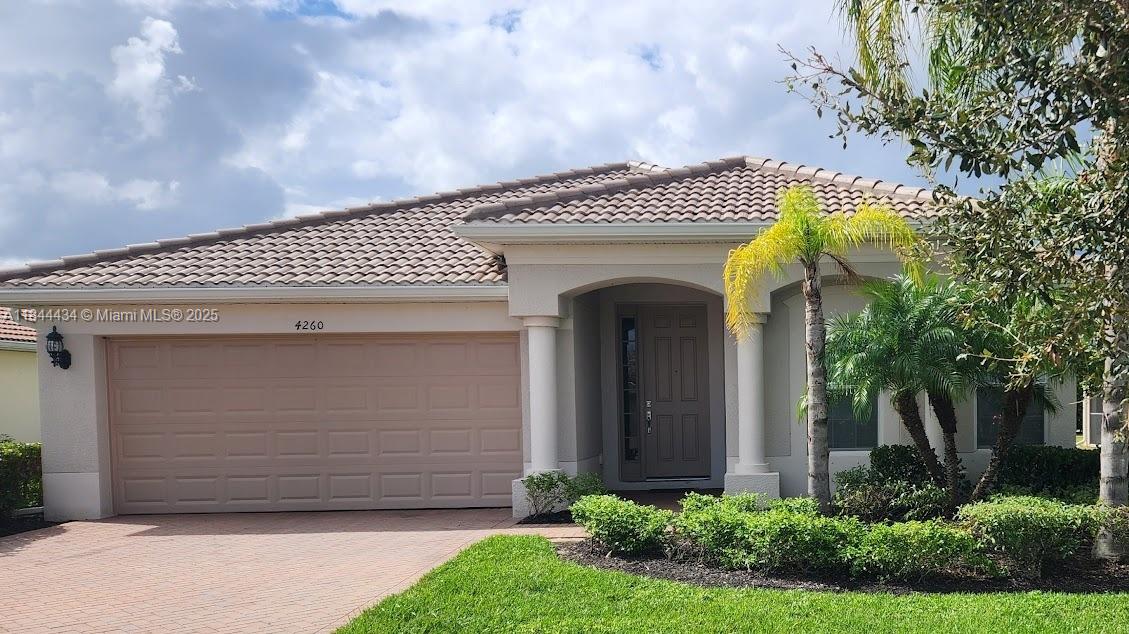 Welcome to your dream home in the heart of Emerson Park, Ave Maria! This beautifully maintained 3-bedroom, 2-bath residence features a spacious open-concept layout—perfect for entertaining friends and family. The bright and airy great room flows seamlessly into the kitchen and out to the private patio, creating an inviting space to relax or gather. The master suite offers a peaceful retreat with an ensuite bathroom, complete with double sinks, a soaking tub, and a separate shower. Two additional bedrooms share a well-appointed guest bath. Located just minutes from shopping, dining, and the iconic Ave Maria Cathedral. For a small fee, residents can access the spectacular waterpark featuring a resort-style pool.
