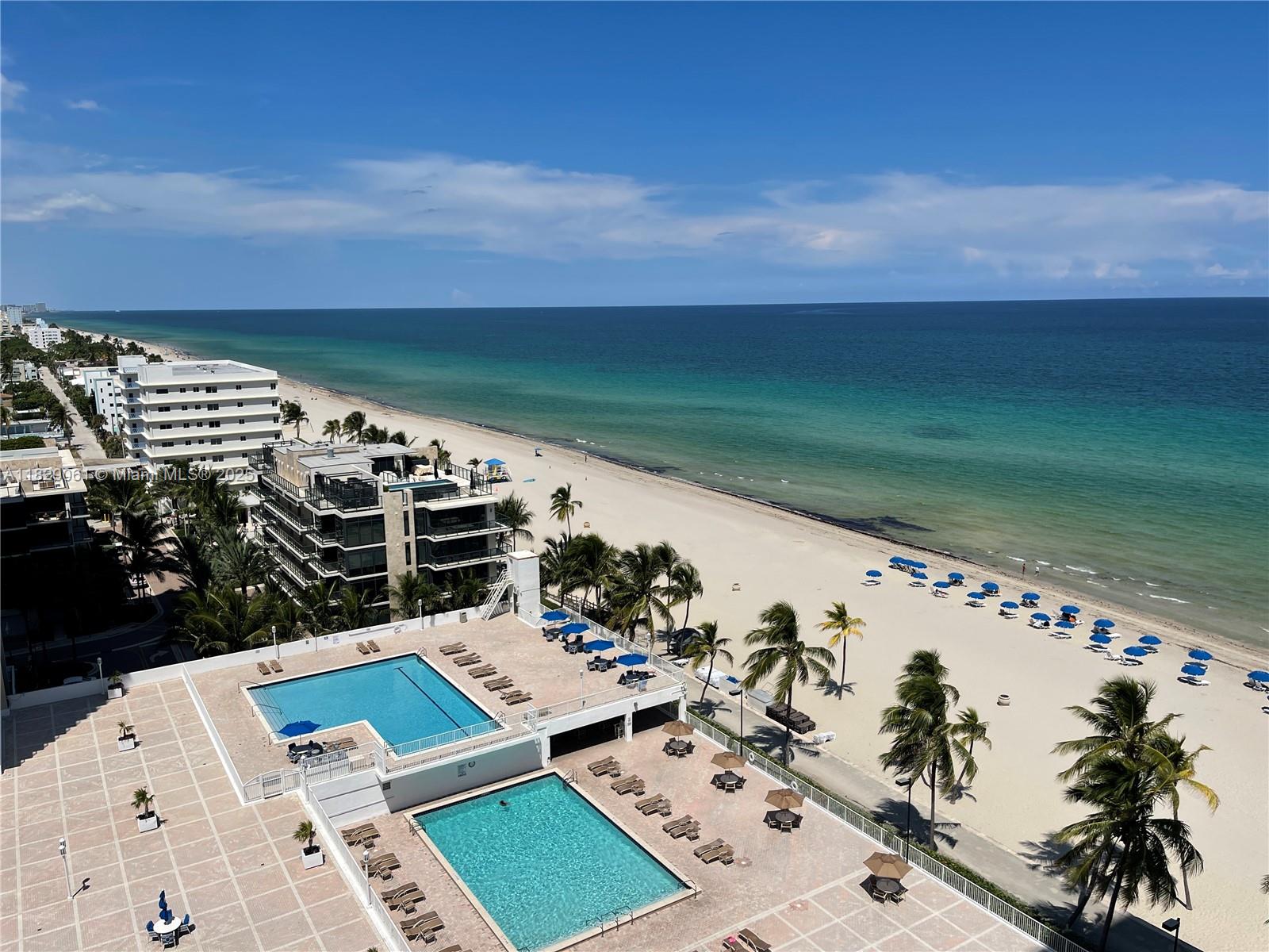 Direct Oceanfront! Experience breathtaking ocean views from this pristine 2-bedroom, 2-bathroom condo in a full-service beachfront complex. Revel in the convenience of beach umbrella and lounge service, on-site dining, and luxurious pool, gym and spa amenities. This fully furnished unit is just steps away from Hollywood's iconic Boardwalk. Perfect for both short-term (4-6 months) and long-term (up to a year) rentals, this coastal retreat offers the ultimate in comfort and convenience.