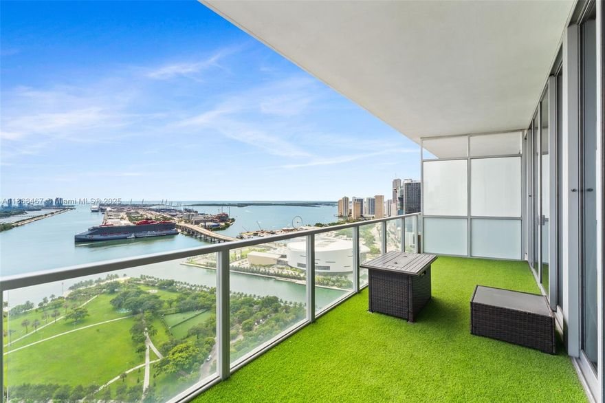 Gorgeous 2 Bed / 2.5 Bath in Downtown Miami’s prestigious Marquis Condo. Fully furnished with $50K in upgrades, this is the best-priced unit with direct water views. Step off your private elevator into an open living space with floor-to-ceiling windows overlooking Biscayne Bay, and Miami Beach. The terrace enjoys sunrises, & second bed captures sunsets. The sleek kitchen features upgraded onyx countertops and marble backsplash in kitchen. Luxury continues with spa-inspired bathrooms, automated toilets, floating vanities, custom closets, and a full-size laundry room. The primary suite boasts views of Museum Park and the ocean. Marquis Building offers 24H concierge, valet, two pools, full spa, and fitness center and complementary beach club. Storage cage included, Best price in the building!