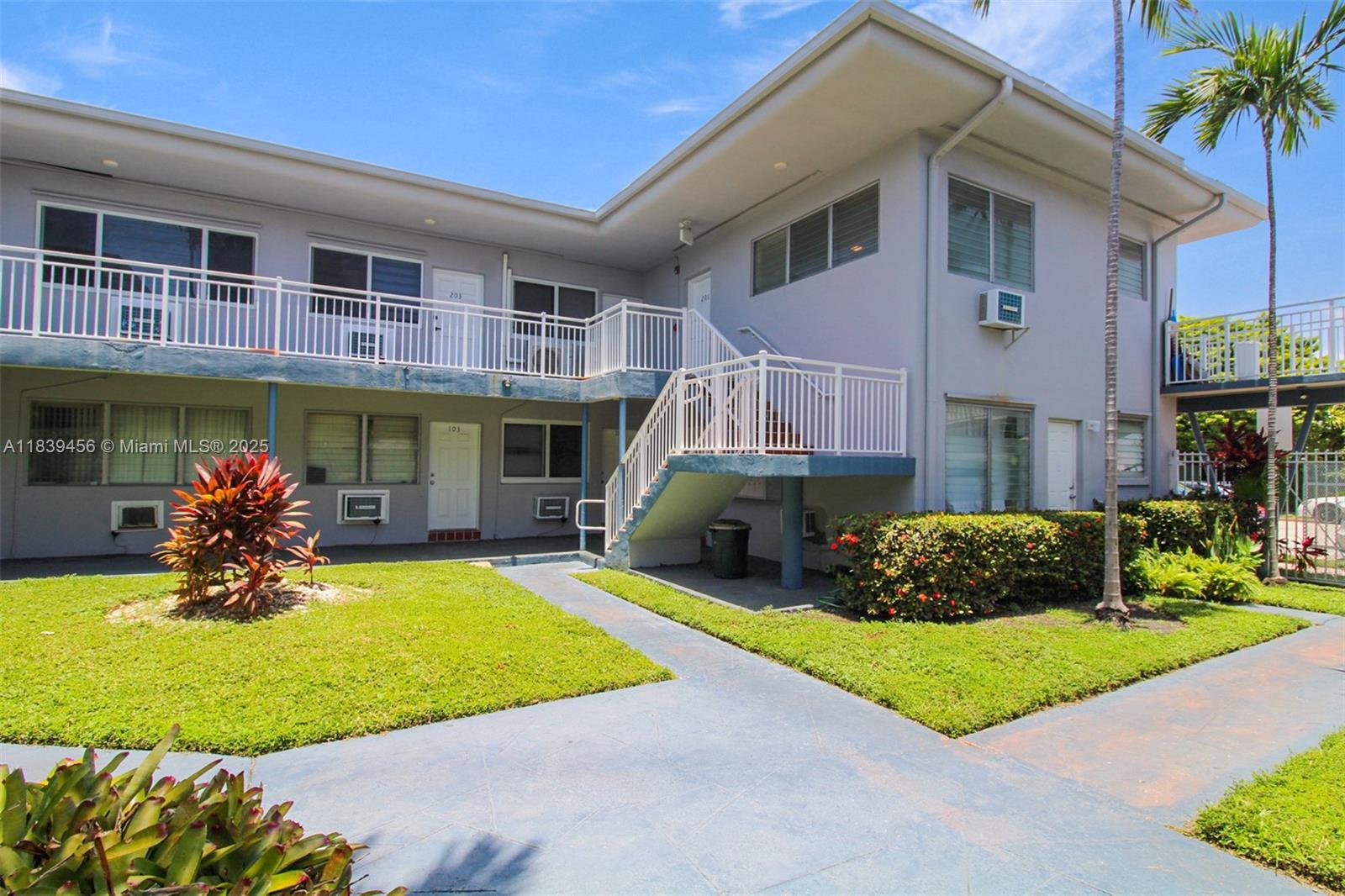 Steps to the beach and ocean, enjoy beach living in this large (733 SF) 1/1 condo on the 2nd floor of a gated court-yard condo community. We invite you to enjoy beach living or the potential 5.4% + cap rate returns for investors. Buy and hold for future appreciation. Many improvements and developments coming to North Beach. Light, bright & airy corner unit close to bank, Publix, CVS, Walgreens & Post Office. Oven hood in kitchen & the bathroom vent to the outside for optimal living. Rents range from $2,000 for market rate and up to $2,300 for Sec 08. Pets allowed: 1 up to 50 lbs. Street parking beach life and beach vibes. Great investment. Don't miss out.