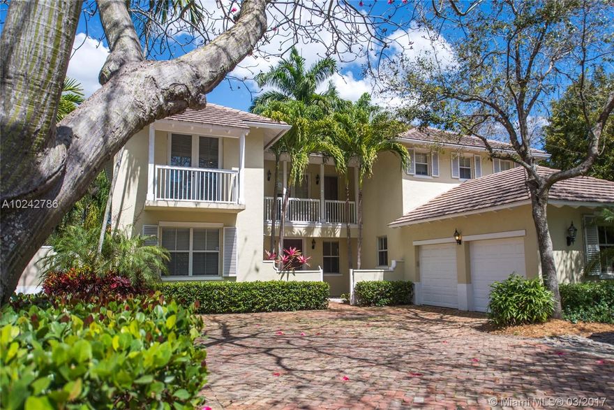 Nestled among palms & mature trees, this modern/timeless home in gated Parkside Village is minutes from downtown South Miami. Five spacious bedrooms & 4 full baths. Tropical touches include wide verandas & decorative wooden shutters, while the chef's kitchen features extra large breakfast area.     2 car garage.