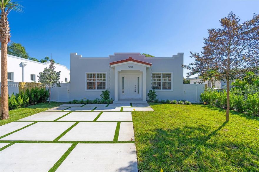 Step into immediate luxury in this stunning, newly constructed 3-bedroom, 2-bathroom home. The spacious layout is bathed in natural light. The chef's kitchen features a chic combination of sleek white and warm wood cabinets, complete with brand new stainless steel appliances. Bathrooms are exquisitely finished with beautiful tile work, contemporary floating vanities, and LED mirrors for a spa-like experience. Bedrooms offer ample closet space, including a generous walk-in closet in the master suite. Enjoy the outdoors in your private, fenced backyard oasis, featuring a covered patio and lush green space for seamless indoor/outdoor living. The front of the property boasts modern concrete pavers ensuring a grand entrance and excellent curb appeal. This immaculate property is a rare find.