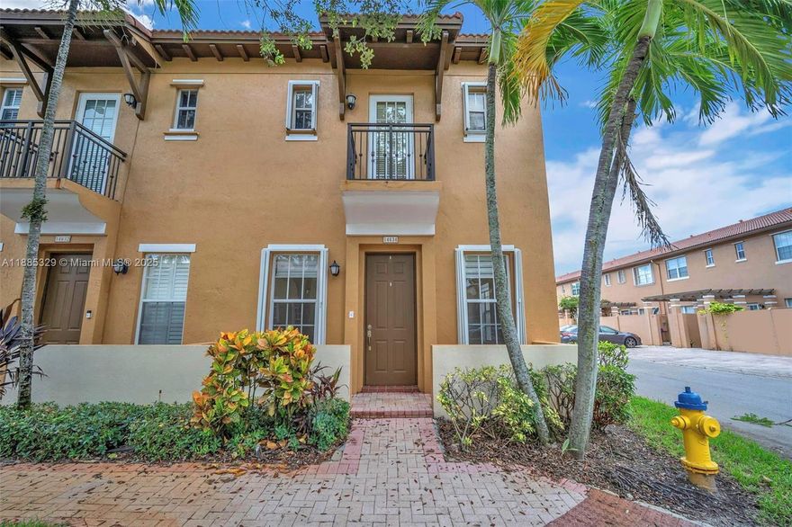 Stunning 2BR/2.5BA corner townhouse in the highly desired gated Cobblestone community! This bright and spacious home offers high ceilings, abundant natural light, and a private paved patio perfect for entertaining. Enjoy ceramic tile throughout the first floor, elegant wood floors upstairs, and a stylish staircase. The modern kitchen features granite countertops, stainless steel appliances, and a new washer/dryer. The master suite boasts a balcony with impact French doors for extra peace of mind. Community amenities include a clubhouse, heated pool, fitness center, playground, scenic walking paths, and 24-hour security. Ideally located near A-rated schools, I-75, major malls, Whole Foods, Costco, and top restaurants. A must-see!