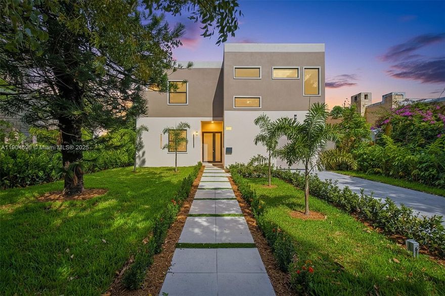 Newly built custom modern masterpiece in great central location steps to Brickell, Coconut Grove and the Gables  This striking 5 bedrooms 5 1/2 bathrooms features a grand foyer entry, expansive living room and dining all open for fabulous entertaining! 1 bedroom 1 bath located on the first floor. Porcelain tile throughout, floor to ceiling windows and doors bringing in tons of natural light. Spacious open kitchen with tons of cabinet space and walk in pantry room. Upstairs offers 4 ensuite bedrooms and a second floor loft that can be used as an office or a family lounge room. All bathrooms have modern floating custom cabinets, tub or showers , primary bathroom with glass enclosed shower, modern stand alone tub.  Covered patio with small kitchen, plenty of room for a pool. 1 car garage.