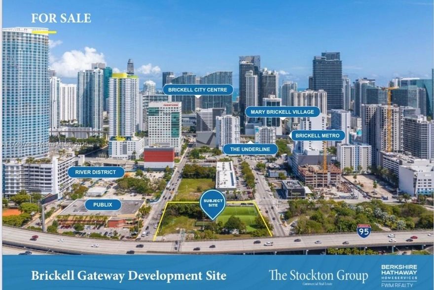 Introducing a rare opportunity to develop the most visible and accessible mixed-use, high-rise site in Miami's world-famous Brickell neighborhood. Brickell gateway is the first property on the way into Brickell and the last property on the way of out Brickell's two main arterials. SW 8 Street and SW 7 Street make up the southern and northern borders of the property, so any traffic headed to or departing from Brickell, will run by this property. Additionally, this 1.74 acre full city block consisting of 8 parcels has I-95 as its western border, which gives it not only incredible access and visibility, but also unobstructed views to the west, due to its buffer and the severe step down on the west side of I-95.