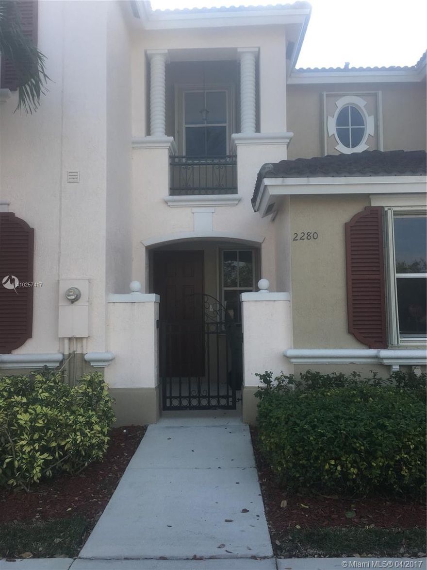Great community to live in with plenty of amenities, privacy and security. Townhouse is very spaciuos with Washer and Dryer conveniently located upstairs. Unit has accordion hurricane shutters and nice patio in back. First, Last and Security as well as good credit a must! Easy to Show!