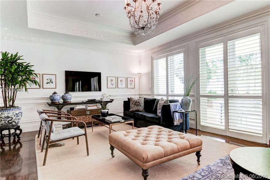 Village of Campo Sano luxury townhouse overlooking Riviera Country Club at 6th green. Stunning features include: 10 ft ceiling 8ft doors, impact glass & hardwood floors. A new gourmet kitchen, wine fridge, conv/steam oven and gas cook top opens to a gracious formal dining room and spacious living room. Plantation shutters, electric awning, terrace w/ BBQ, 2 car garage and custom closets plus many more quality finishes makes this beautifully maintained and professionally decorated showplace a  PERFECT 10!