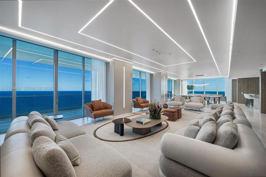 Reintroducing a rare oceanfront masterpiece at Turnberry Ocean Club, Sunny Isles. Perched on the 40th floor, this residence is one of only three developer-created combined units in the building, offering an extraordinary level of scale, privacy, and exclusivity rarely available in today’s luxury market.

This expansive 5-bedroom + Den, 7.5-bath sky residence spans approximately 6,740 square feet of refined interior living space, showcasing breathtaking direct ocean and coastline views from nearly every room. Designed for both grand entertaining and intimate everyday living, the home features expansive living areas, seamless indoor-outdoor flow, and dramatic floor-to-ceiling glass framing the Atlantic.

Residents of Turnberry Ocean Club enjoy an unparalleled lifestyle with world-class amenities including a private beach club, resort-style pool, state-of-the-art fitness center, spa, wine lounge, private movie theater, full concierge services, and dedicated luxury staff.

Never before lived in, this exceptional residence will be delivered fully furnished and professionally designed by Artefacto, offering a rare turnkey opportunity within one of Sunny Isles’ most prestigious oceanfront towers. A true collector’s property representing scale, sophistication, and the pinnacle of oceanfront living.
