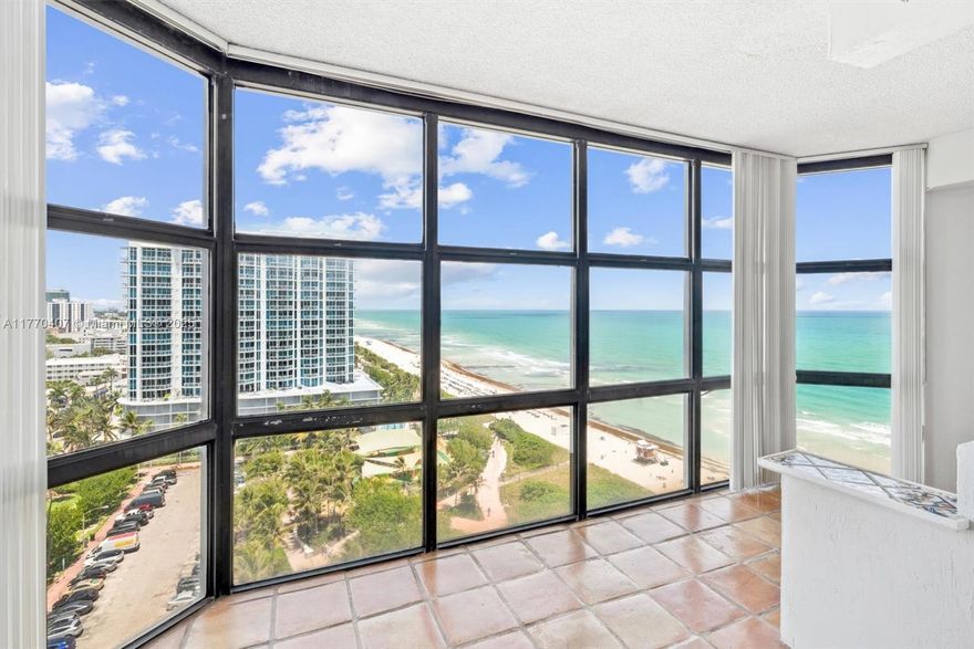 Beautiful ocean views from this spacious 1 bedroom plus Den and 2 full baths unit at Mar del Plata.
An open layout with a view to fall in love. Lots of closed space and access to a beautiful terrace which  you can hear the waves.  Close to South beach and Bal Harbour.  Amenities include pooldeck, BBQ picnic areas, mens and woman's Spa, a great state of the art gym, a huge party and resident lounge room in the PH level.