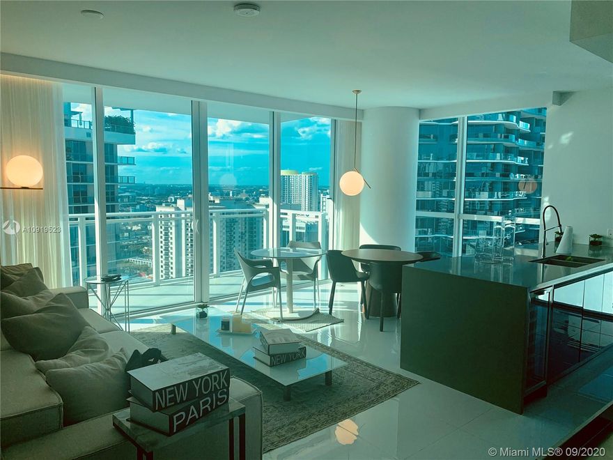 Lower Penthouse beautifully furnished on 40th floor. One of the few 2 bedroom with a den. Apartment was the model unit for the building and rarely used by owner. Completely designer furnished, includes Flat screen TV's in every room, den is complete with a convertible pull out couch. Split plan with floor to ceiling glass, Large balcony
accessible from living room and master bedroom, Nolte Kitchen cabinets, spacious balcony. Complementary Coffee in lobby, full time valet service. Cable/internet/water included.