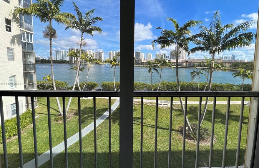 Enjoy direct waterfront views from your balcony in this tranquil 55+ community in Aventura.  This bright 1 bedroom, 1 bathroom (plus den/office) unit is located in a secure, waterfront, guard-gated complex with conveniences and shopping in walking distance. Offering large walk-in closets, white kitchen cabinets, tile in living areas, roll-down hurricane shutters and views overlooking Little Maule Lake. Point East features: clubhouse with activities, card room, billiards and fitness center, kayak club, & heated pool. Cable TV and internet included. No leasing for first 18 months of residence. One resident owner must be 55+ years of age. Two persons max, no pets allowed.