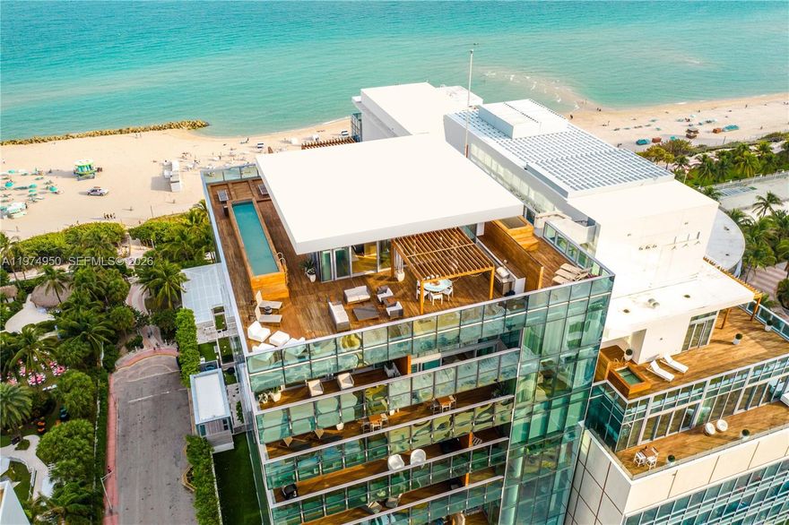 Enjoy breathtaking direct ocean and sunset views in this spectacular triplex penthouse with over 5,200 SF. Situated atop The Miami Beach Edition, this residence boasts 20ft floor to ceiling glass, a private rooftop with outdoor summer kitchen & a 36ft rooftop swimming pool. The main level terrace runs along the entire length of the first floor. Custom kitchen by Bulthaup w/ Gaggenau & Subzero. Formal dining room, cozy family room, and elegant junior master suite w/ envious views. The second floor has two guest suites and a primary suite with its own sitting area, fireplace, & private balcony. The Master includes a his & hers steam shower & freestanding soaking tub overlooking the ocean. Enjoy access to all the services & amenities at The Edition.