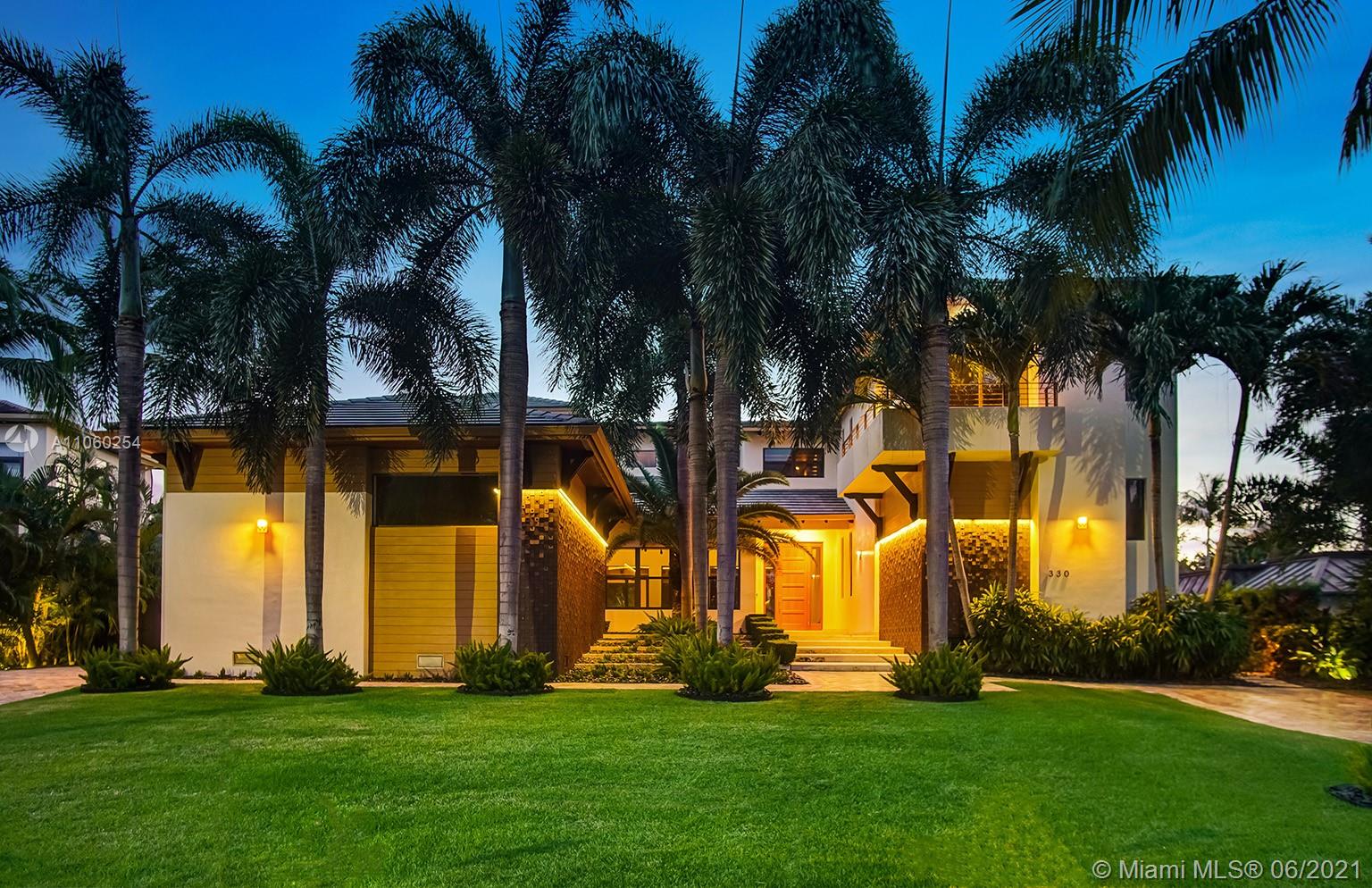 330 Caribbean is a High-end Balinese Modern Home which sits on an oversized 12,262 Sq Ft. lot just 4 blocks (A 4-minute walk) from the beach and across the street from the Village Green Park. This 5,528 Sq Ft under air home with 2 car garage (not counted in the square footage) exudes quality not found in any builder “spec” home on the Key. The 6 Bedroom 7 full bath home (inclusive of a separate nannies quarters) has refinished rich dark woods throughout and was just completely updated inside and out. From a matte finished sleek bath and hardware to new Italian “Tecla” vanities in select bathrooms, refinished woods and fresh matte white finished paint compliment the homes modern meets Balinese feel.
See proximity map, drone footage and 3D home tour on the web at 330Caribbean_Dot_Com