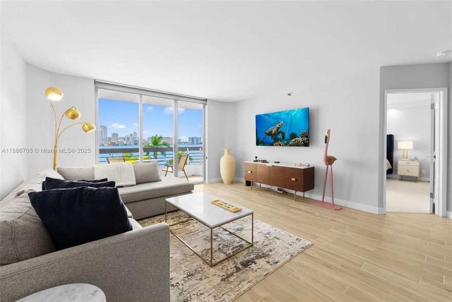Bright and beautifully renovated waterfront condo in Mystic Pointe, Tower 300 - Residence 614.  Approximately 1,150 sq ft, this 2-bed, 2-bath home offers sweeping water views from all of the rooms and the private balcony.  Features include modern finishes, updated kitchen, in-unit washer & dryer, plenty of closet space and an open split floorplan.  Can be sold furnished or unfurnished! Mystic Pointe offers resort-style living with a waterfront pool and spa, fitness center, tennis courts, walking paths, 24-hour security, valet, and marina access. Ideally located minutes from Aventura Mall, the beaches, and top dining.
