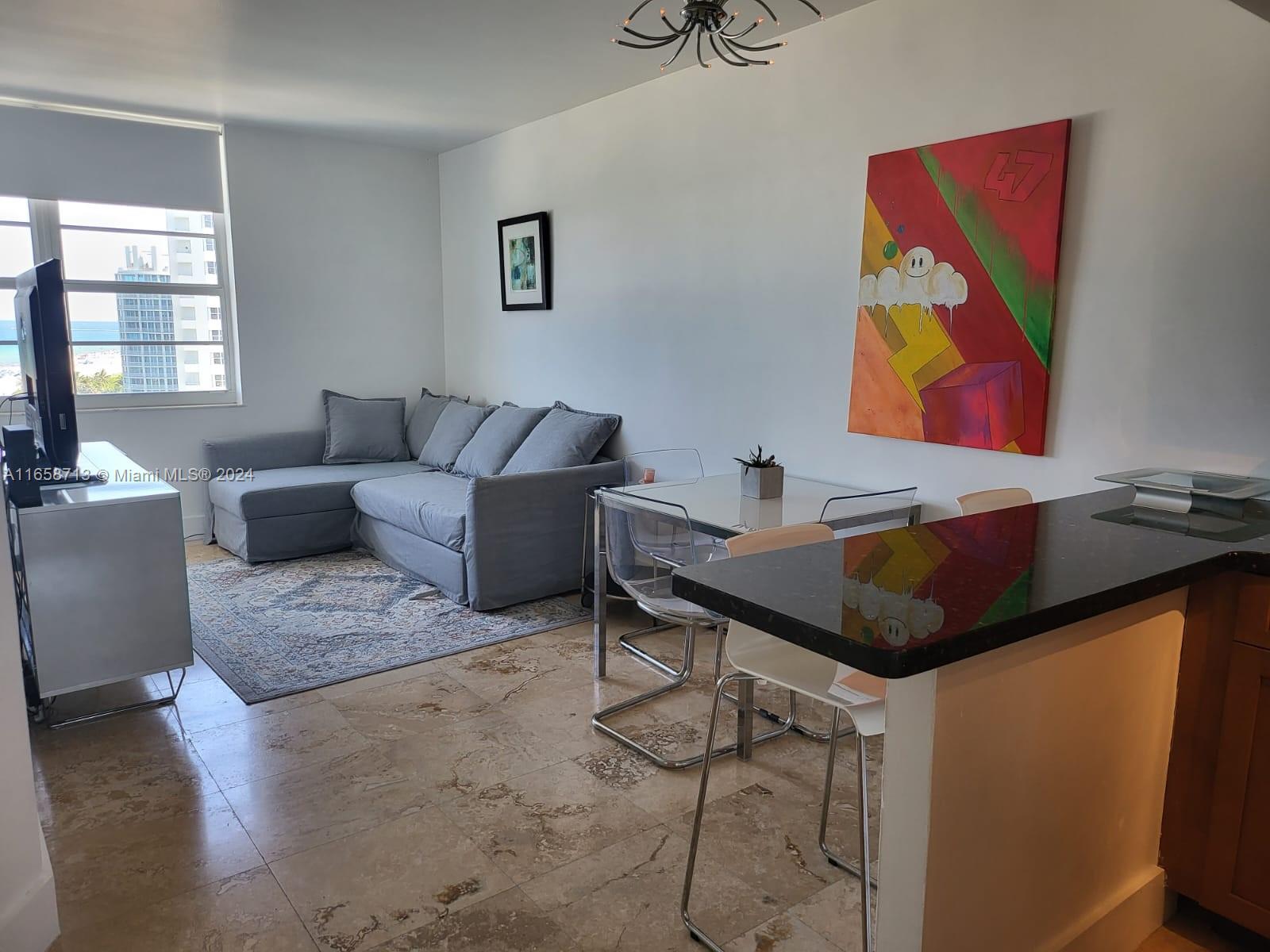 Large Studio converted into a one bedroom, featuring marble floors, stainless steel appliances, customized closet. Building offers 24 hrs frontdesk, gym, beach chairs and umbrella , right on Lincoln Rd close to restaurants and hot spots in South beach