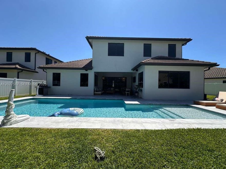 This stunning Marbella Community move in ready family home has 5-bedrooms, 4 full baths and offers the perfect blend of modern finishes, comfort, space, and South Florida living. The open layout flows effortlessly into a bright kitchen and spacious living areas ideal for gatherings. Step outside to your own backyard oasis featuring a sparkling 30'x 15' pool, Conveniently located near shopping, restaurant, parks and hospital in West Miramar, and with A schools.