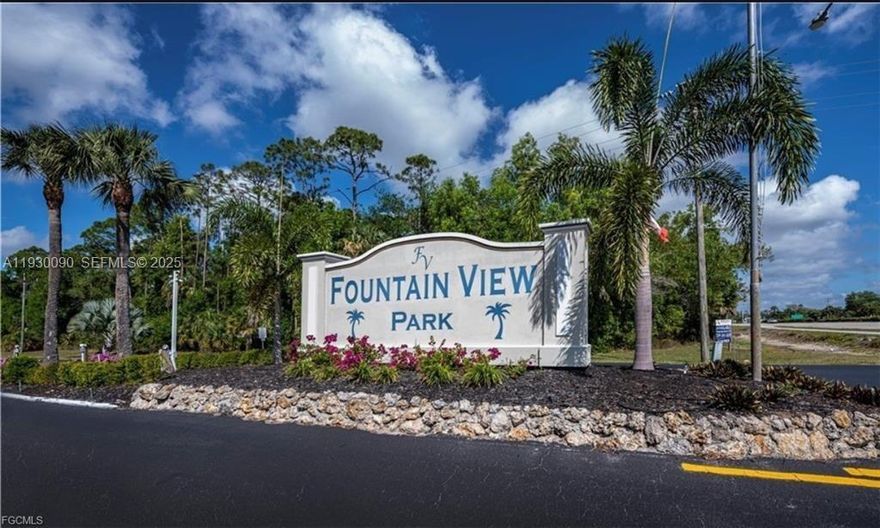 Welcome to Fountain View, North Fort Myers' best-kept secret. This 55+ community lets you own the land and enjoy amenities like a heated pool, clubhouse, volleyball, shuffleboard, and more. This fully furnished 2BR/2BA home (912 sq. ft.) is one of the largest in the community and comes turn-key with fresh interior/exterior paint. HOA covers water, sewer, trash, lawn care, and amenity upkeep—your Florida retirement dream starts here!