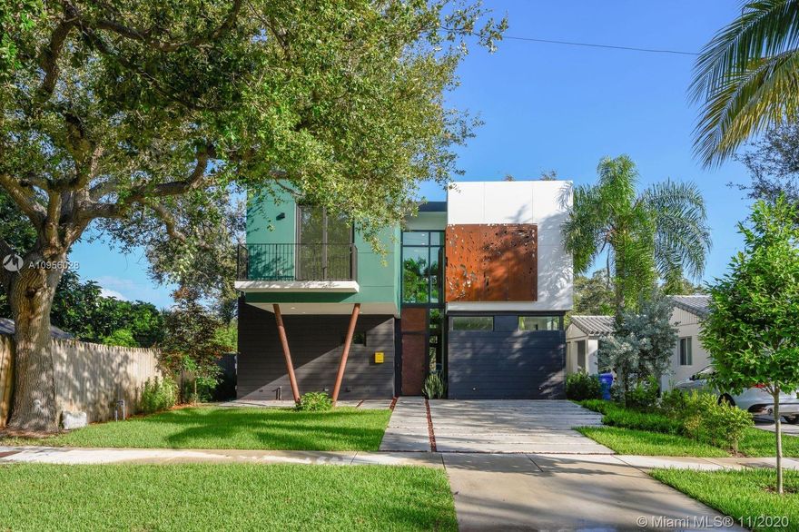 Modern beautiful two-story home in Coconut Grove . Close to the bay and beautiful parks. This brand-new construction is a modern design with many details that only an artist could create. This home is surrounded by 7 beautiful oak trees to be enjoyed from every corner of the house, the energy and natural light is amazing. 4 Bedrooms and 4.5 Bathrooms. High ceilings, top-of-the-line appliances & cabinetry, open modern kitchen with island, LED lighting, custom closets, cascade shower, impact windows, the backyard is built for entertaining with a pool, a private, gated garden, and no neighbors in back. 2 NEST thermostats. 2 AC Units.  keyless lock. Ring camera bell. Great street appeal with wonderful  art in the front of the house. 3,034 Sq. FT.