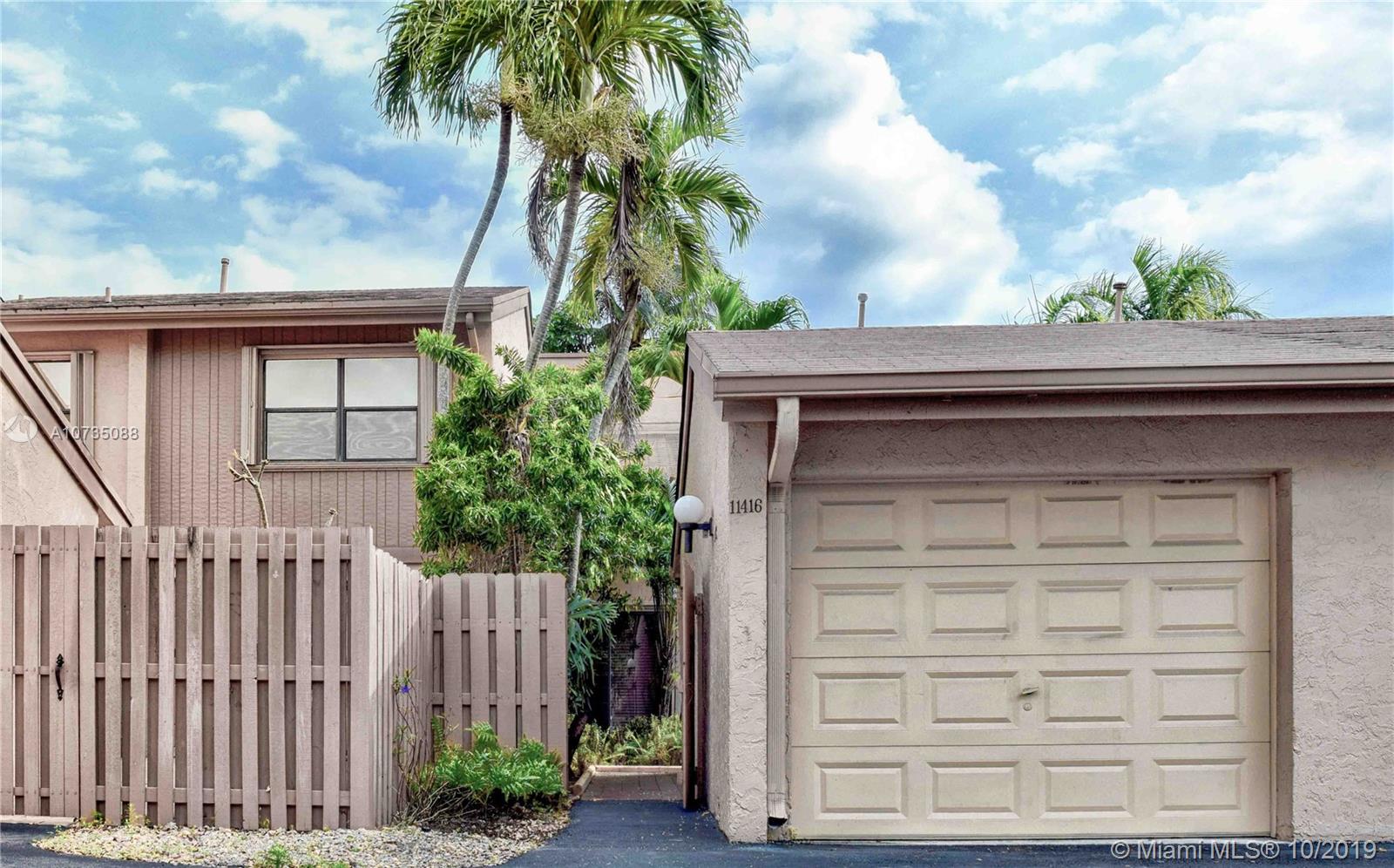 Highly desired Sabal Chase Townhouse. Charming 1380 Sq Feet 2 bedroom and 1.5 bathrooms with 1 car garage. Clean and well maintained kitchen w/ pantry, open living/dining room, and family room with high ceiling. Great private atrium in front between the detached air-conditioned garage. Gas appliances and accordion shutters throughout. Large green area out back for enjoyment and relaxation. Amenities include Club House, two pools, tennis, basketball, racquetball, gym, library, sauna, billiards & meeting room. Highly rated schools nearby JCC & MDC. Close to Turnpike, Palmetto, & US1.