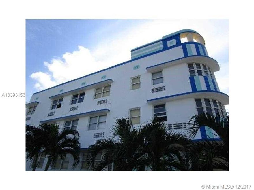 Furnished corner studio with direct view of Indian Creek & high rises of Miami Beach is flooded with light and priced to sell! Nautical Art Deco building was recently painted and is only 2 blocks from the beach. Unit comes fully furnished and features hardwood floors. Great for a 2nd home or rental/investment property. Short term rentals are allowed in the building & city zone allows it as well. Excellent price in a booming area close to new FAENA District. Laundry on 3rd floor. Very easy to rent. Owner has paid special assessment for fire alarm upgrades & hallway updates which is about to start. Low HOA of $262/mo includes electricity, water, sewer, trash, insurance, maintenance, management. Association has no debts or delinquent owners. Great for an investor or a 2nd home. Will not last.