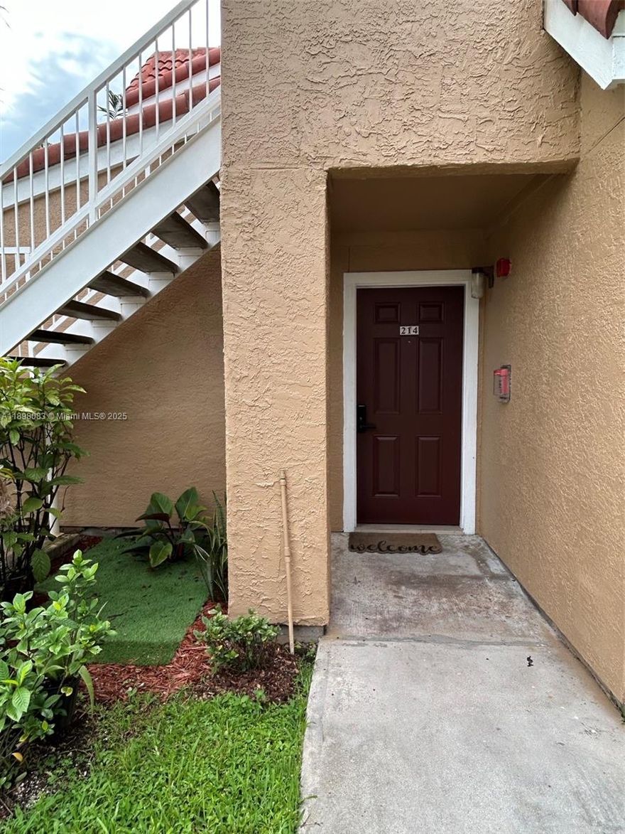 Full of light corner unit located on the first floor, featuring ceramic tile floors throughout, two master suites with private bathrooms and walk-in closets. In-unit new washer & dryer, covered balcony, new stove. This is a family-friendly community offering a pool, gym, kids’ play area, and more to keep you active and entertained. Prime Location: close to banks, churches, shopping centers, restaurants, schools, and more. Two Vehicles maximum. No assigned parking space. Water is included. Repair is done at the second bathroom, it will be finished before tenant move-in.
