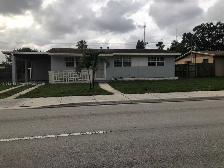 LARGE LOT WITH  THREE BEDROOMS AND TWO BATHS , SECURITY GRILLS AND ONLY A FEW BLOCKS FROM THE
HARD ROCK STADIUM CLOSE PROXIMITY TO MAJOR POINTS OF INTEREST. NICE SIZE UTILITY ROOM , HOME NEED
SOME UPGRADES. NEWLY INSTALLED QUARTZ KITCHEN COUNTER TOP AND PORCELAIN MASTER BEDROOM TILE
LARGE BACKYARD ROOM FOR A POOL AD OUTDOOR KITCHEN LOTS OF POTENTIALS