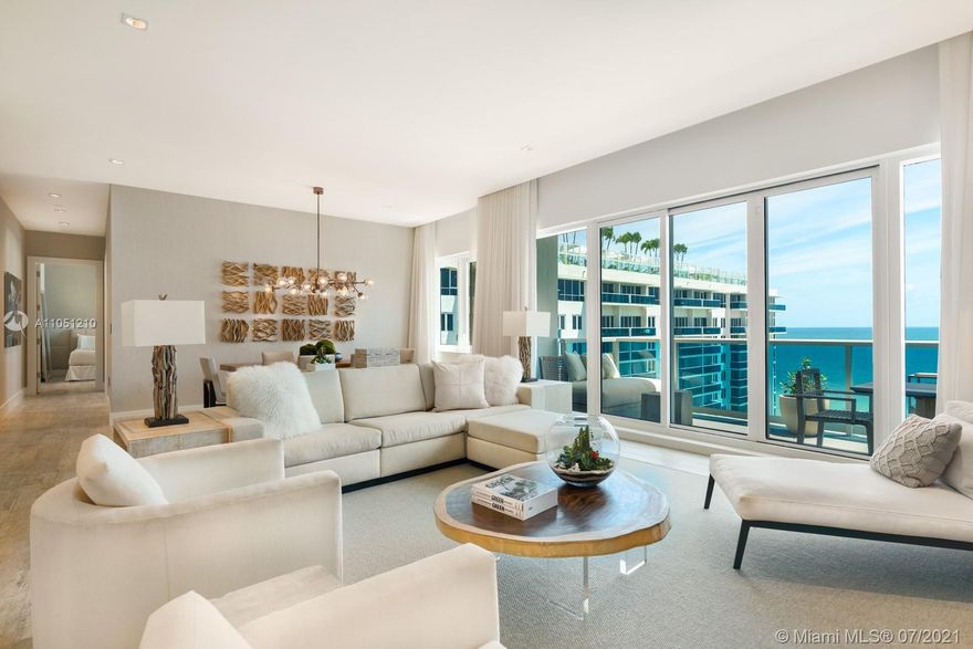 Direct ocean view trophy Penthouse located at 1 Hotel & Homes, South Beach! Featuring lavish home elements, 12 foot ceilings and delivered fully furnished by Brazilian designer Debora Aguiar.Bring the outside in, floor to ceiling sliding doors make this spacious 5 bed + maids quarters, 4.5 baths w/ 2,792 sqft. seem endless.Experience hotel living with access to all services including housekeeping, valet, concierge, in-room dining, 14,000 sqft gym, Bamford Haybarn SPA, Restaurants, Rooftop pool & more!