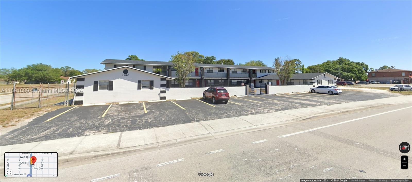 Investment Opportunity in Fort Pierce! This well-maintained 14-unit multifamily property offers an excellent income-generating potential. Located on a major street in a high-demand rental area, the property consists of a two-story building with 14 units, each offering 2 bedrooms and 1 bathroom with 720 sqft of living space. All units are equipped with central A/C and separate electrical meters for tenant convenience. On-site parking is available, and two separate areas are designated for washer and dryer use, providing additional income opportunities. The property has seen recent updates, including a new roof (2022) and underground electrical improvements (2023). With 40% owner financing available, this is a prime investment opportunity in the growing Fort Pierce market!